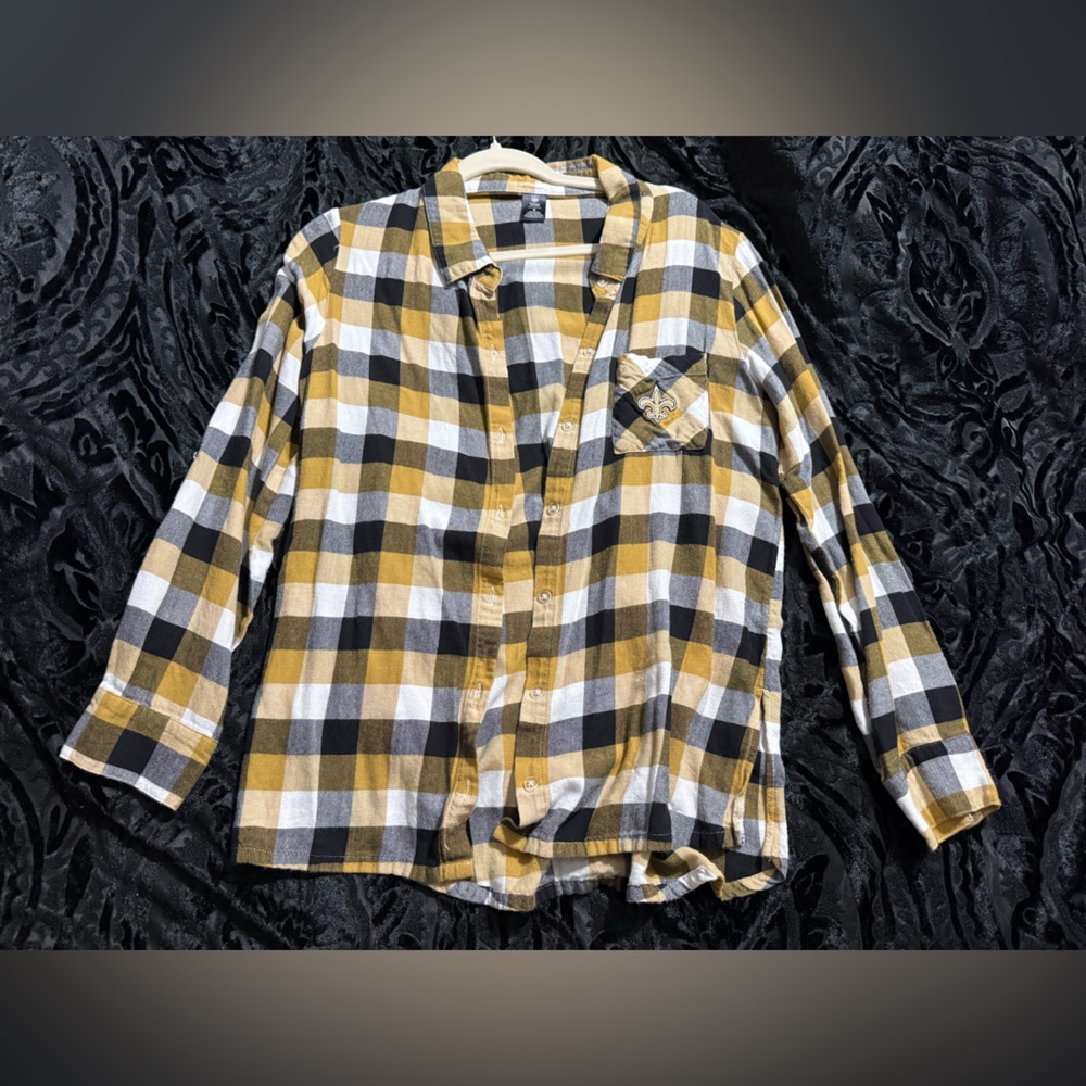 NFL Plaid Button-Up Shirt in Yellow, Black & White
